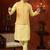 Yellow full computer amrodery modi jacket kurta pajama set with flower thred work & fancy botton