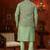 Green full computer amrodery modi jacket kurta pajama set with flower thred work & fancy botton