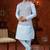 Sky blue full computer amrodery modi jacket kurta pajama set with flower thred work & fancy botton