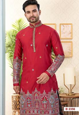 maroon silk dhoti kurta with flower booti & daman work 2