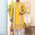 Yellow soft silk with flower booti & daman amrodery work with thred and less work dhoti kurta set