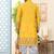 Yellow soft silk with flower booti & daman amrodery work with thred and less work dhoti kurta set