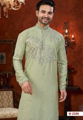 pista green silk kurta pajama with zari & daman work 2