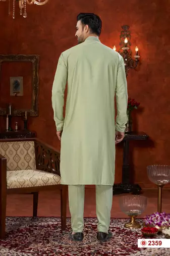 pista green silk kurta pajama with zari & daman work