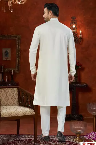 cream silk kurta pajama with beads & daman embroidery