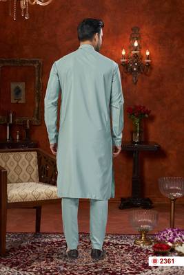 mint blue silk kurta pajama with daman & beads embroidery 3