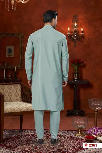 mint blue silk kurta pajama with daman & beads embroidery