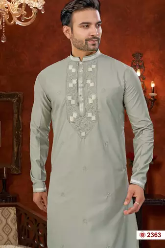gray silk kurta pajama with beadwork and daman floral design
