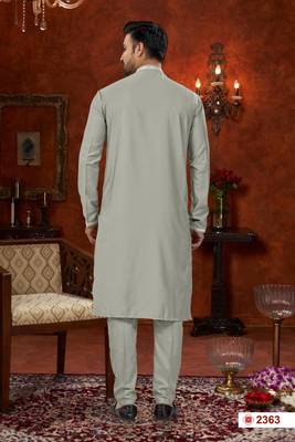 gray silk kurta pajama with beadwork and daman floral design 3