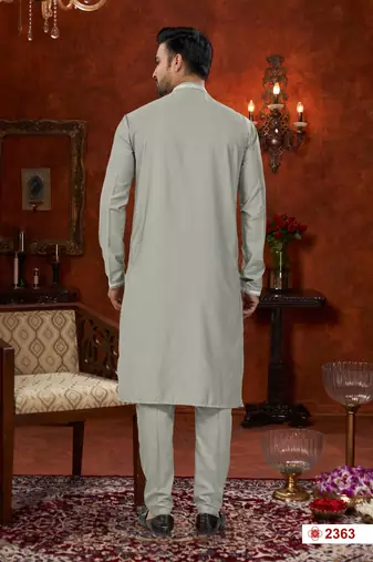 gray silk kurta pajama with beadwork and daman floral design