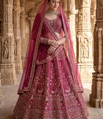 Classy Pink Thread Work Silk Bridal Lehenga Choli With Double Dupatta