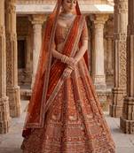 Beautiful Rust Orange Sequins Silk Bridal Lehenga Choli With Double Dupatta