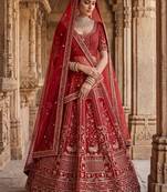 Astonishing Red Hand Work Silk Bridal Lehenga Choli With Double Dupatta