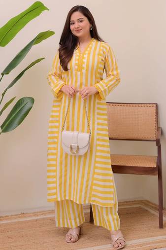 Yellow designer rayon kurta with pant set for women | comfortable daily wear