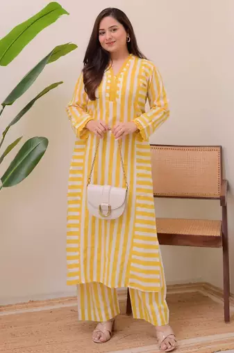 Yellow designer rayon kurta with pant set for women | comfortable daily wear