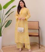 Yellow designer rayon kurta with pant set for women | comfortable daily wear