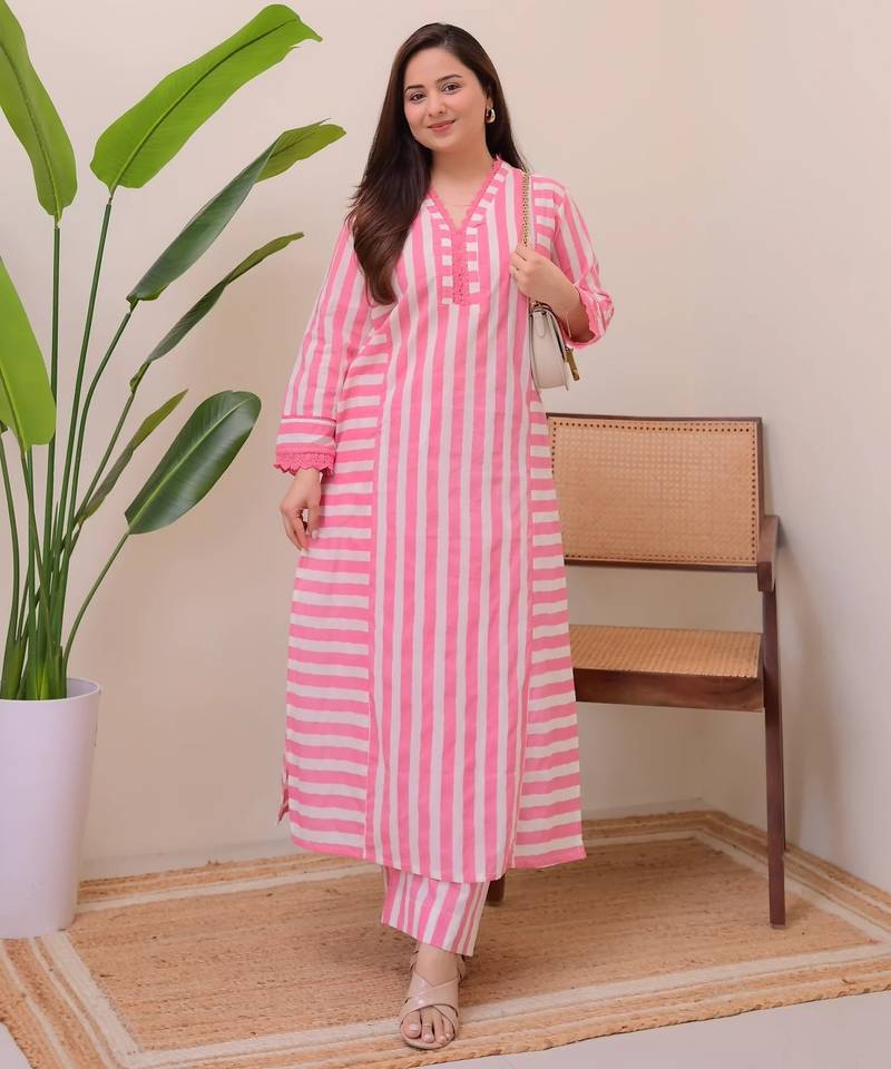 Pink designer rayon kurta with pant set for women | comfortable daily wear