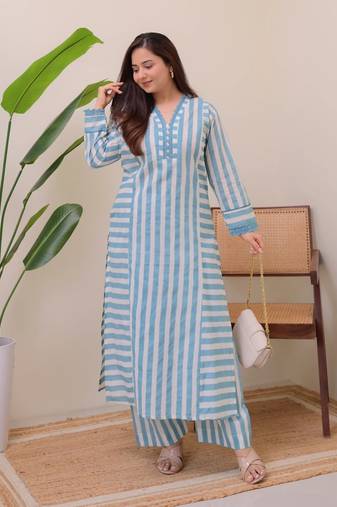 Sky blue designer rayon kurta with pant set for women | comfortable daily wear