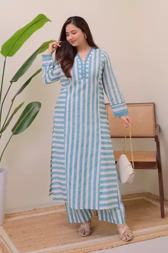 Sky blue designer rayon kurta with pant set for women | comfortable daily wear