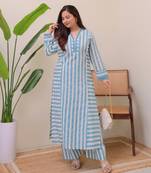Sky blue designer rayon kurta with pant set for women | comfortable daily wear