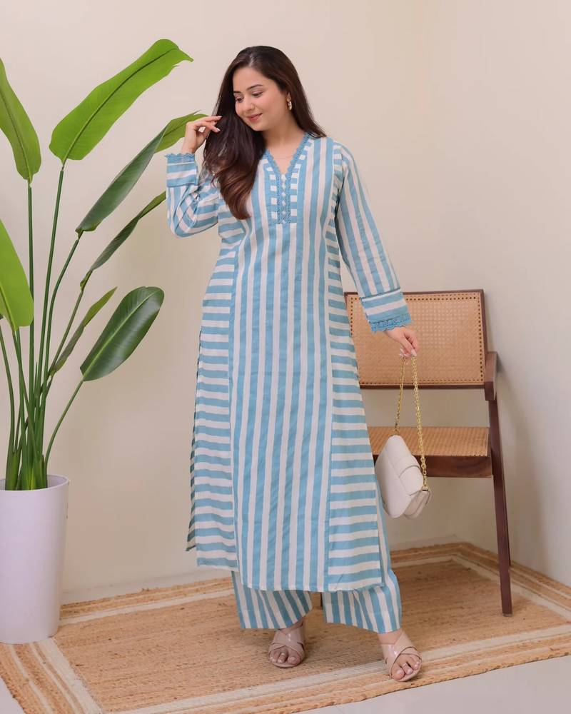 Sky blue designer rayon kurta with pant set for women | comfortable daily wear