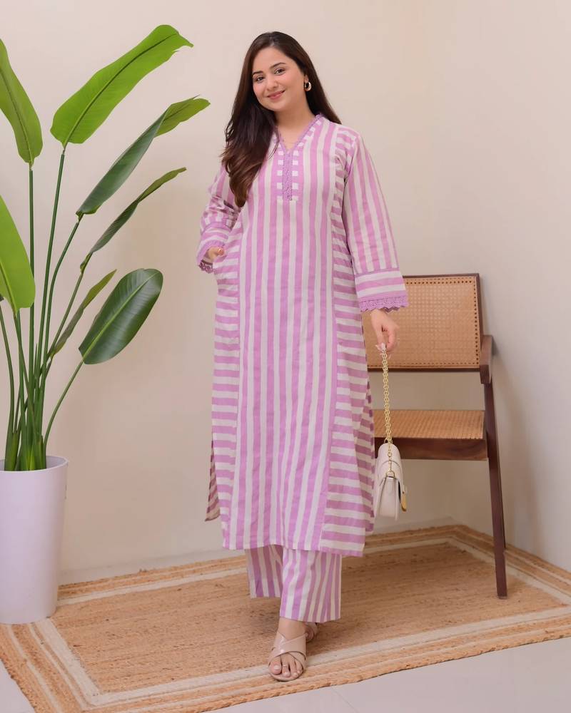Levendar designer rayon kurta with pant set for women | comfortable daily wear