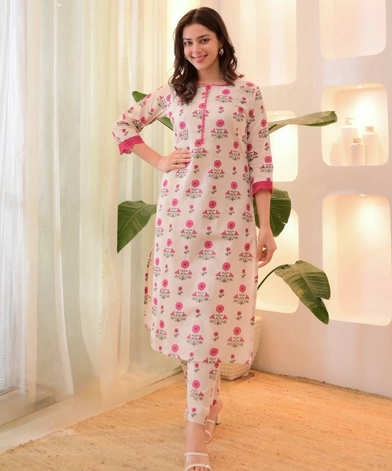 Pink women stylish rayon kurta pant set | designer neckline | comfortable ethnic wear