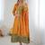 Mustard women elegant blooming vichitra gown with jacquard lace border dupatta | party wear ethnic gown |