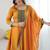 Mustard women elegant blooming vichitra gown with jacquard lace border dupatta | party wear ethnic gown |
