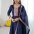 Navy blue women elegant blooming vichitra gown with jacquard lace border dupatta | party wear ethnic gown |