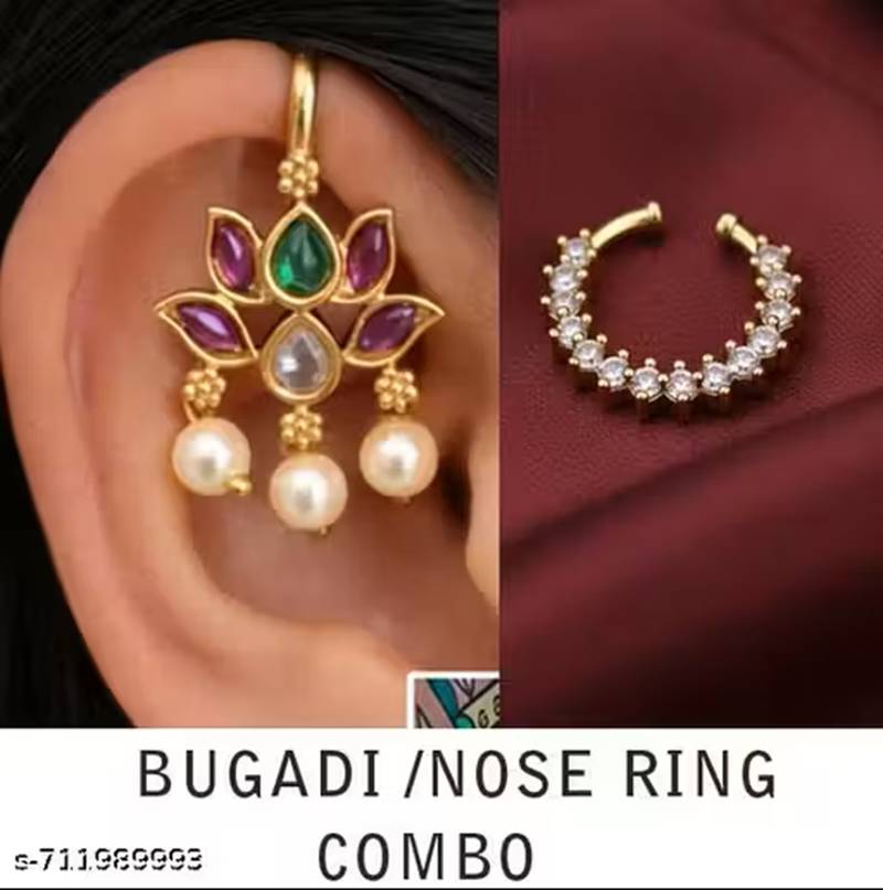 Indian bollywood gold plated bugadi earrings for women and girls jewelry set