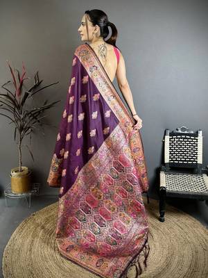 Purple pashmina silk zari weaving saree with matching blouse piece 3