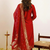 Red women art silk jacquard kurta pant dupatta set | jacquard work ethnic wear | round neck