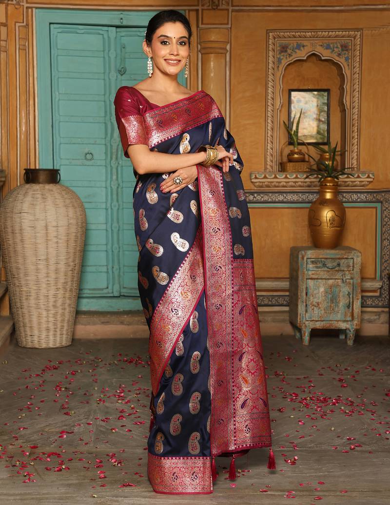 Sutriti banarasi style paisley butti saree for women | rich woven border & grand pallu | festive wedding party saree