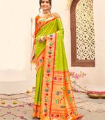 Sutriti majestic light green paithani silk saree with royal floral zari pallu | festive & bridal edition