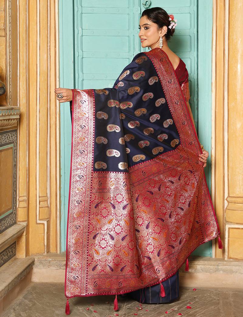 Sutriti banarasi style paisley butti saree for women | rich woven border & grand pallu | festive wedding party saree