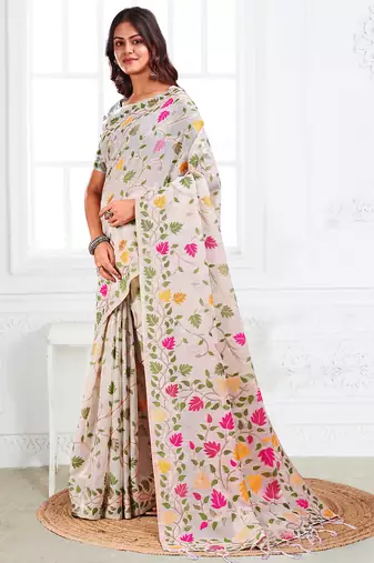 multicolor leaf printed saree for women 