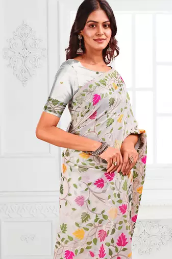 multicolor leaf printed saree for women 