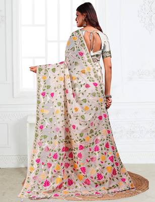 multicolor leaf printed saree for women  5