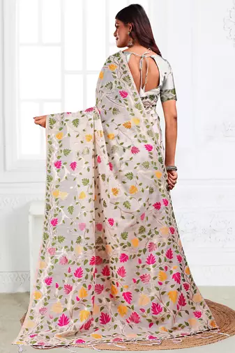multicolor leaf printed saree for women 