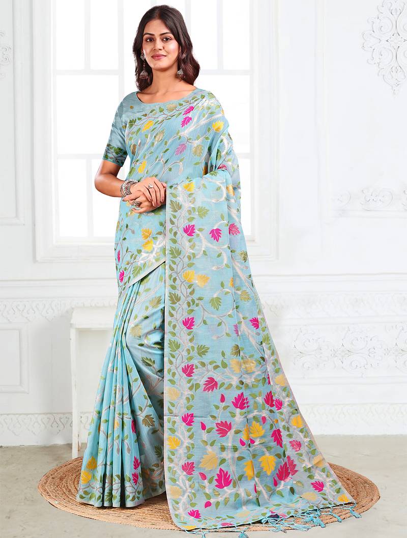 Sutriti multicolor leaf printed saree for women | soft lightweight everyday saree | elegant floral vine pallu & border
