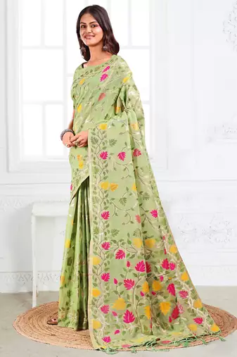 multicolor leaf printed saree for women 