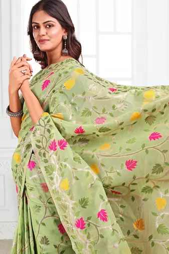 multicolor leaf printed saree for women 