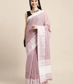 Sutriti women mauve purple & silver-toned woven design linen blend saree
