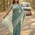 Sutriti women teal green & silver-toned woven design linen blend saree