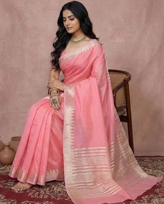 coral pink pure linen saree: a masterclass in effortless elegance 2