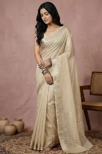 Sutriti classic cream pure linen saree: the pinnacle of minimalist luxury