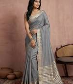 Sutriti silver grey pure linen saree: contemporary grace meets raw luxury