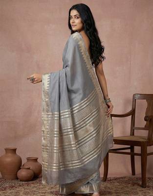 silver grey pure linen saree: contemporary grace meets raw luxury 3