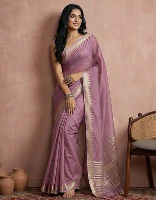 dusty magenta pure linen saree: romantic elegance & fluid comfort 1